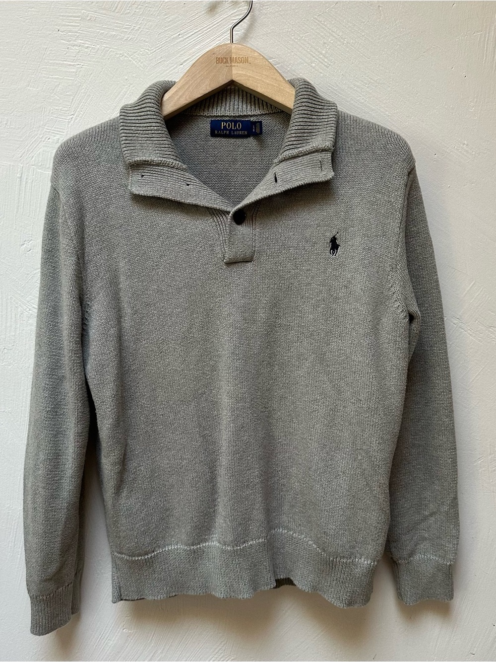 Ralph Lauren Men's Light Gray Zip-Neck Sweater with Polo Pony